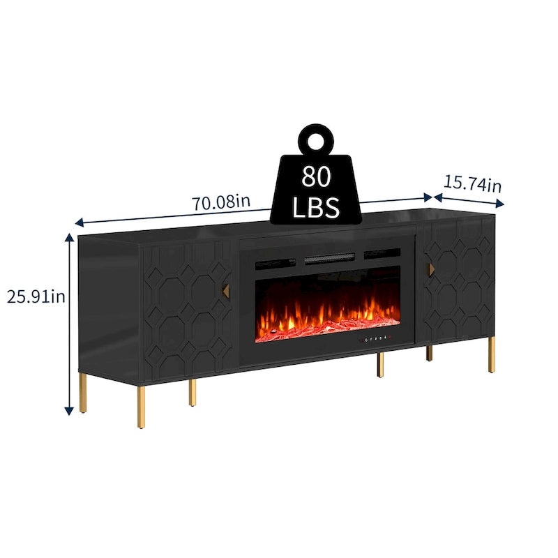 70-Inch High-Gloss TV Stand with 36-Inch Electric Fireplace