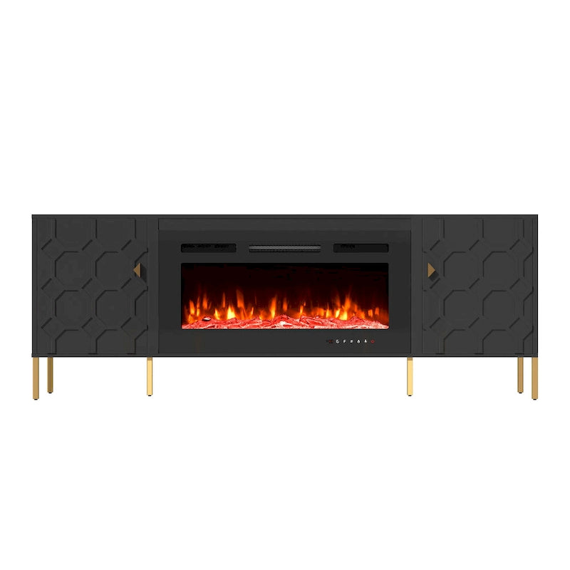 70-Inch High-Gloss TV Stand with 36-Inch Electric Fireplace