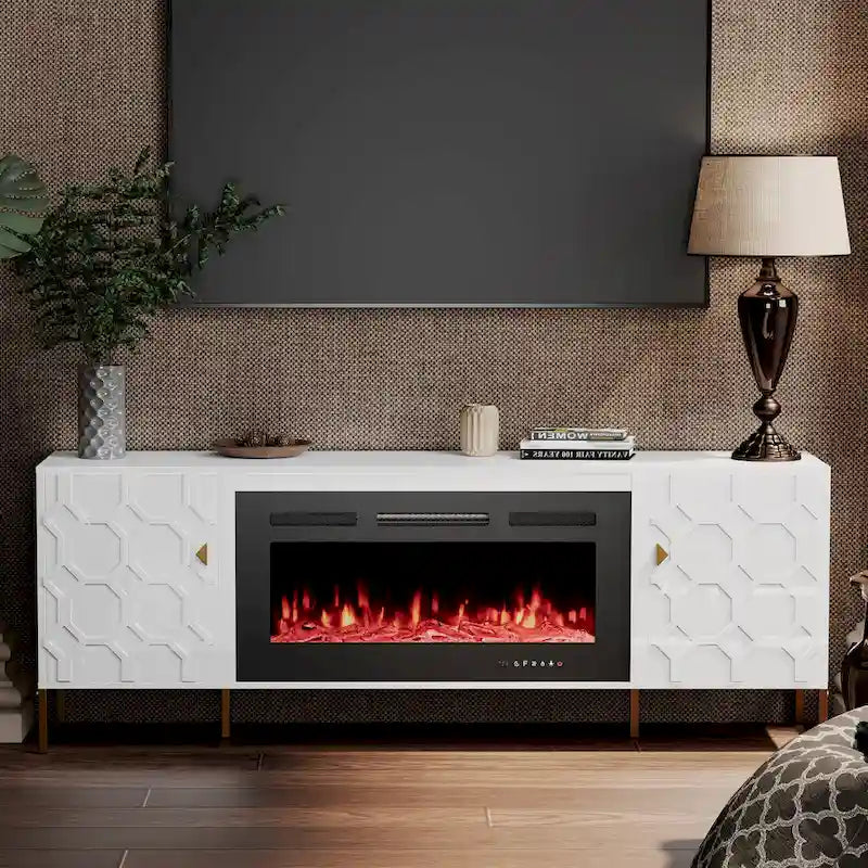 70-Inch High-Gloss TV Stand with 36-Inch Electric Fireplace