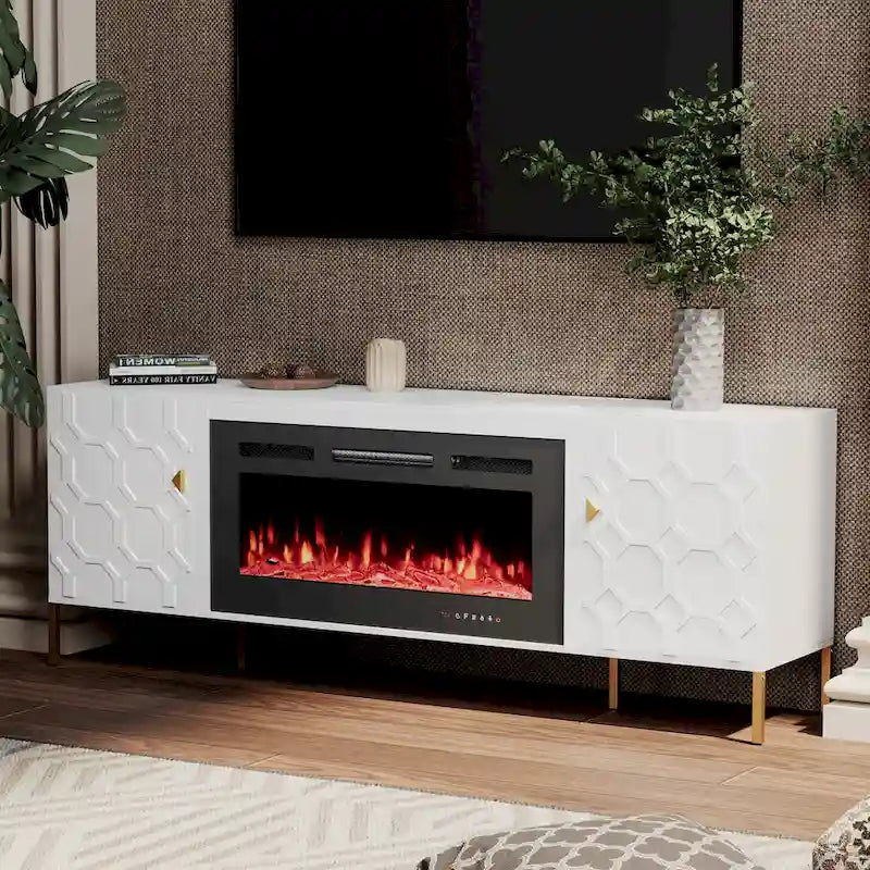 70-Inch High-Gloss TV Stand with 36-Inch Electric Fireplace