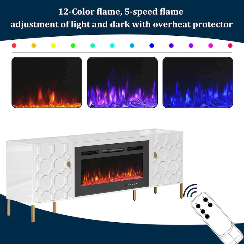 70-Inch High-Gloss TV Stand with 36-Inch Electric Fireplace