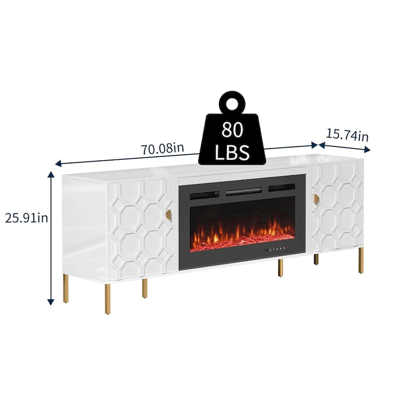 70-Inch High-Gloss TV Stand with 36-Inch Electric Fireplace