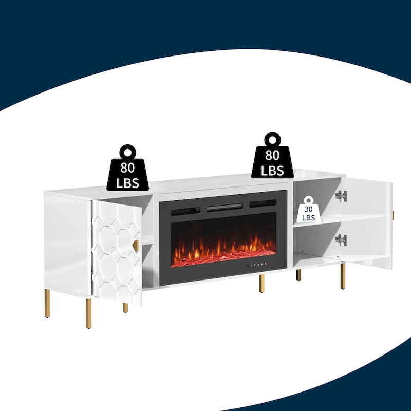70-Inch High-Gloss TV Stand with 36-Inch Electric Fireplace