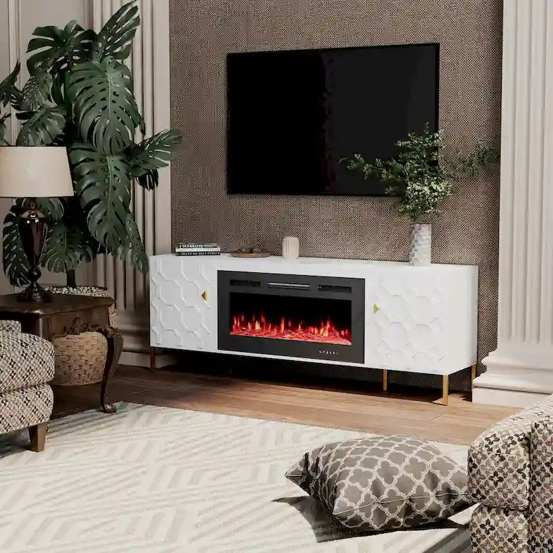 70-Inch High-Gloss TV Stand with 36-Inch Electric Fireplace