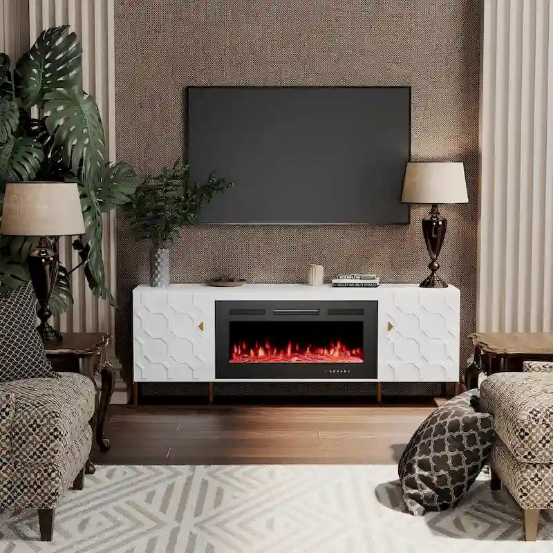 70-Inch High-Gloss TV Stand with 36-Inch Electric Fireplace