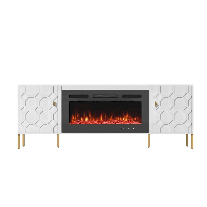 70-Inch High-Gloss TV Stand with 36-Inch Electric Fireplace