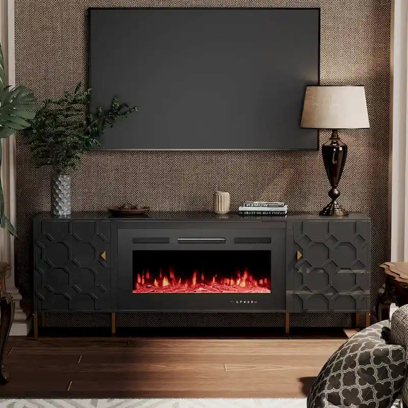 70-Inch High-Gloss TV Stand with 36-Inch Electric Fireplace