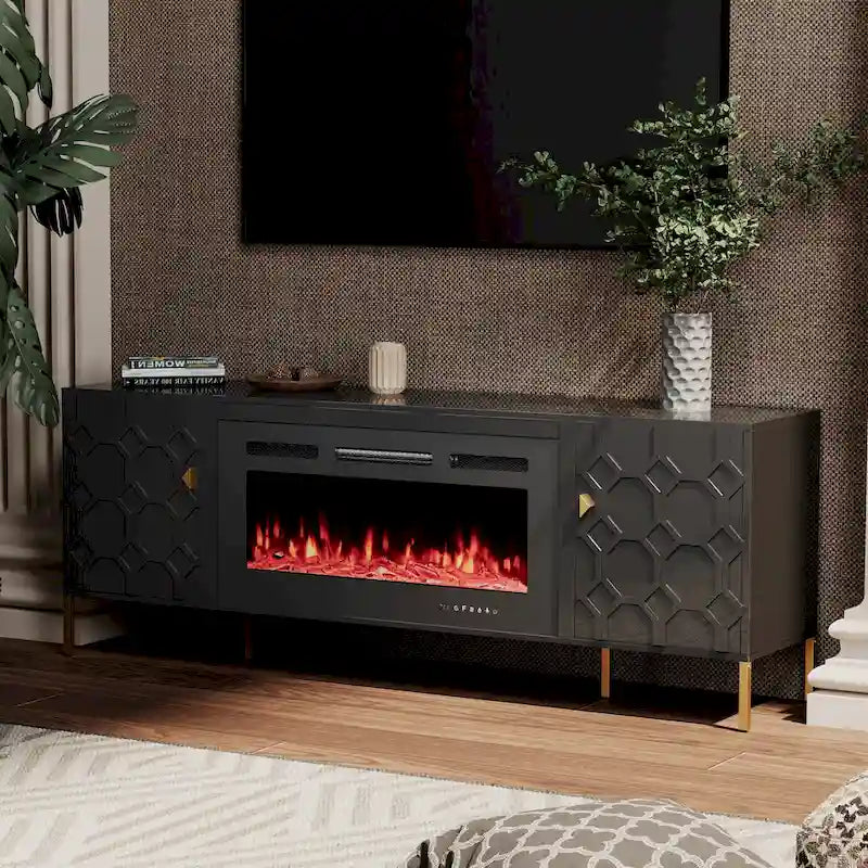 70-Inch High-Gloss TV Stand with 36-Inch Electric Fireplace