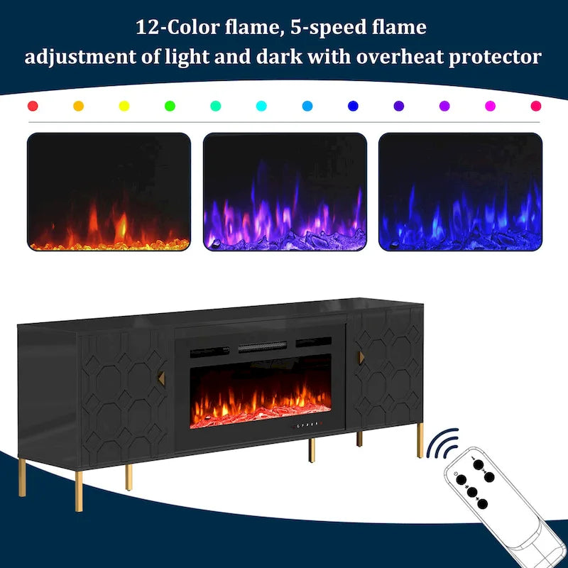 70-Inch High-Gloss TV Stand with 36-Inch Electric Fireplace