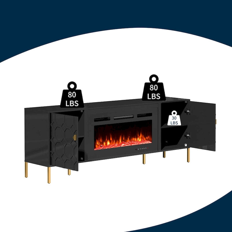 70-Inch High-Gloss TV Stand with 36-Inch Electric Fireplace