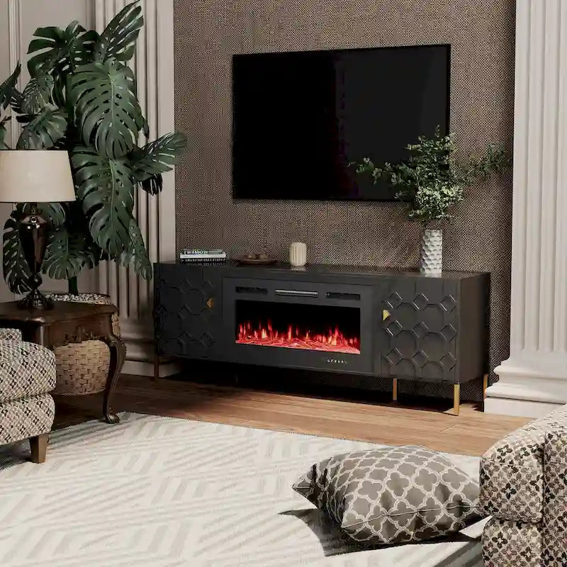 70-Inch High-Gloss TV Stand with 36-Inch Electric Fireplace