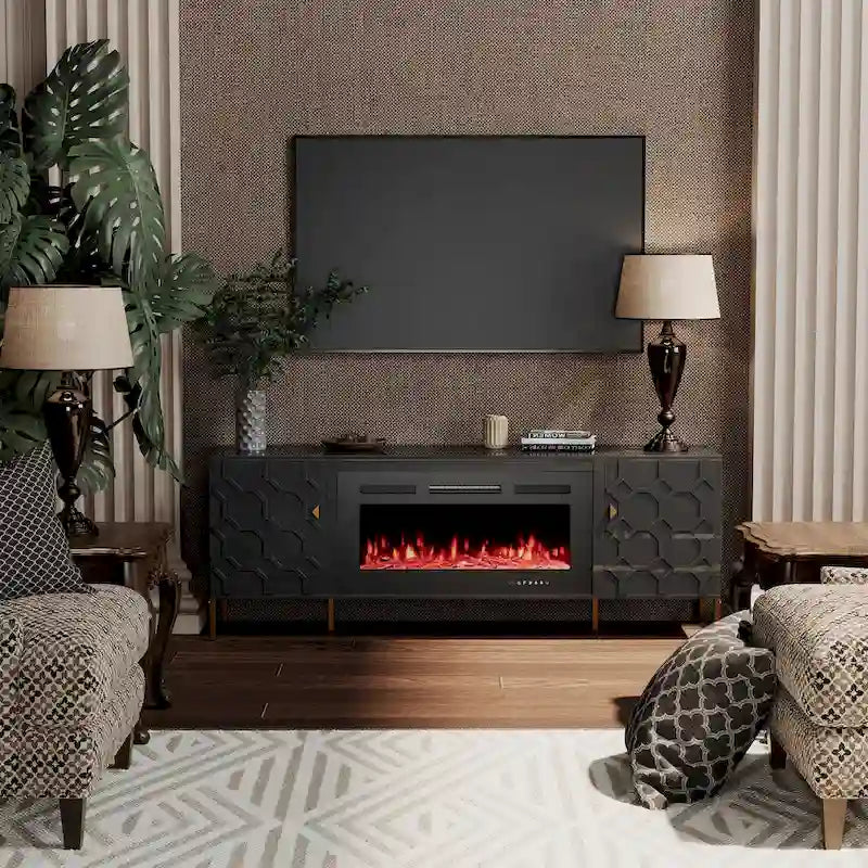 70-Inch High-Gloss TV Stand with 36-Inch Electric Fireplace