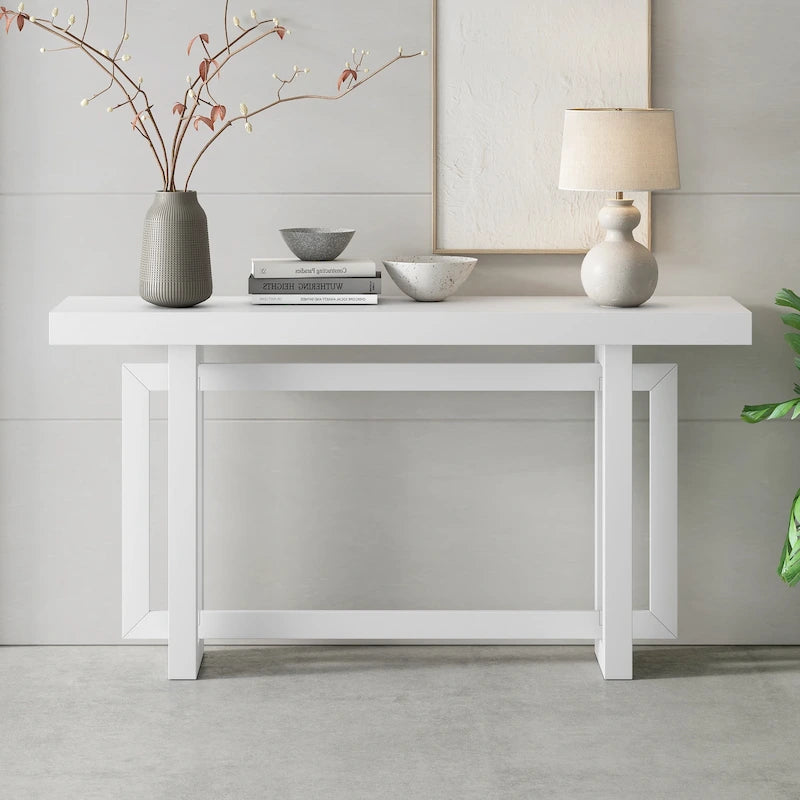 Industrial Console Table with Concrete-Textured Wood Top