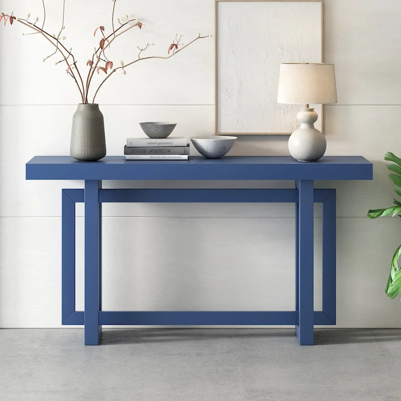 Industrial Console Table with Concrete-Textured Wood Top