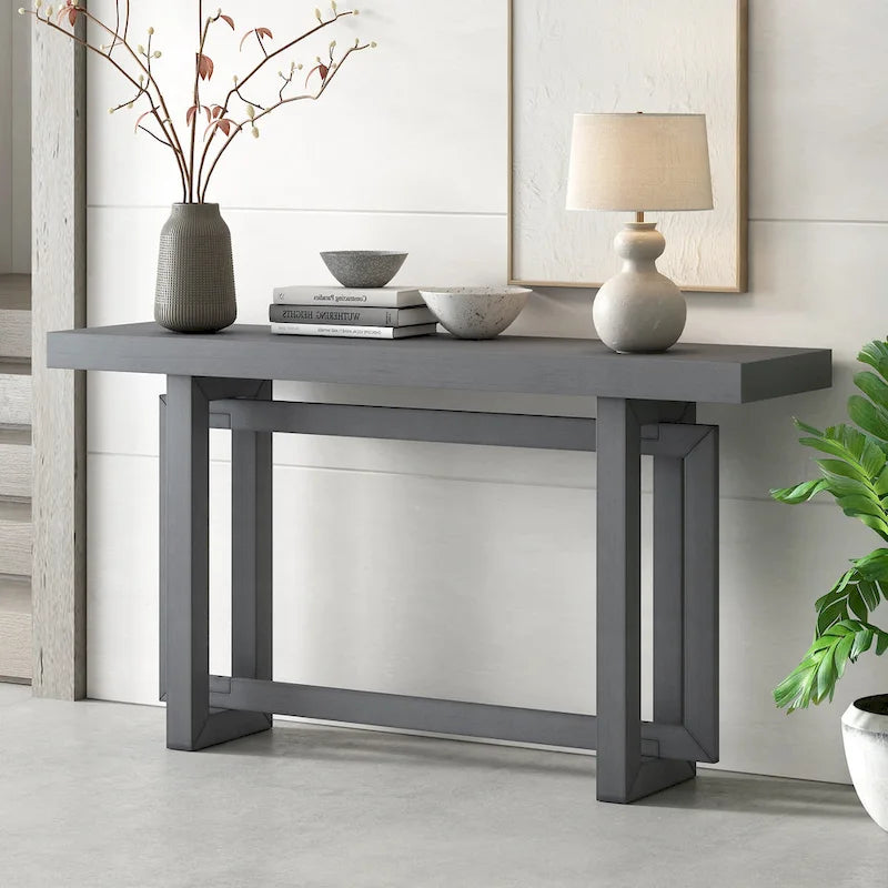 Industrial Console Table with Concrete-Textured Wood Top