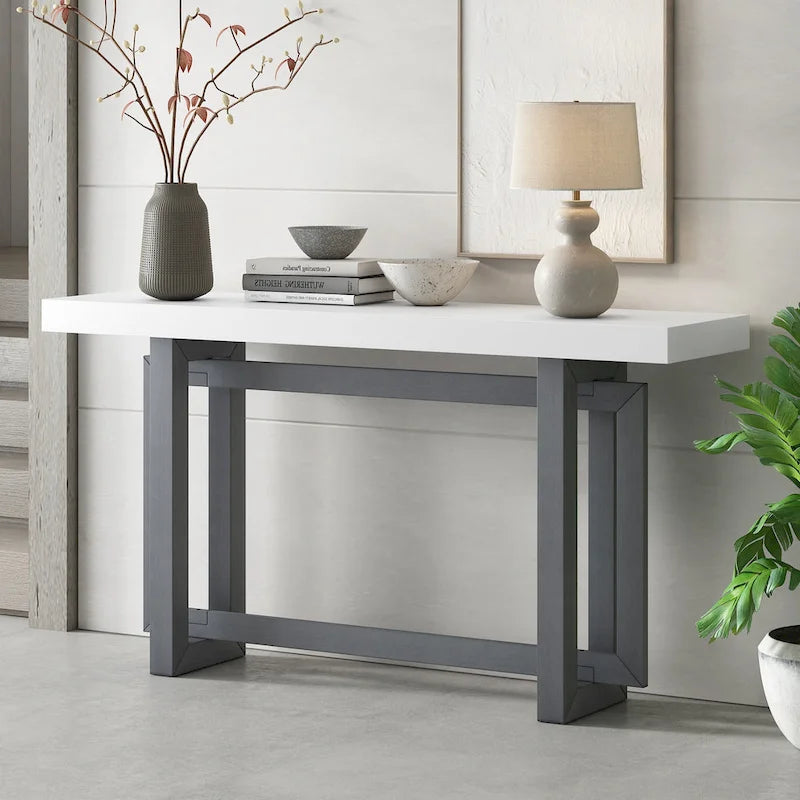 Industrial Console Table with Concrete-Textured Wood Top