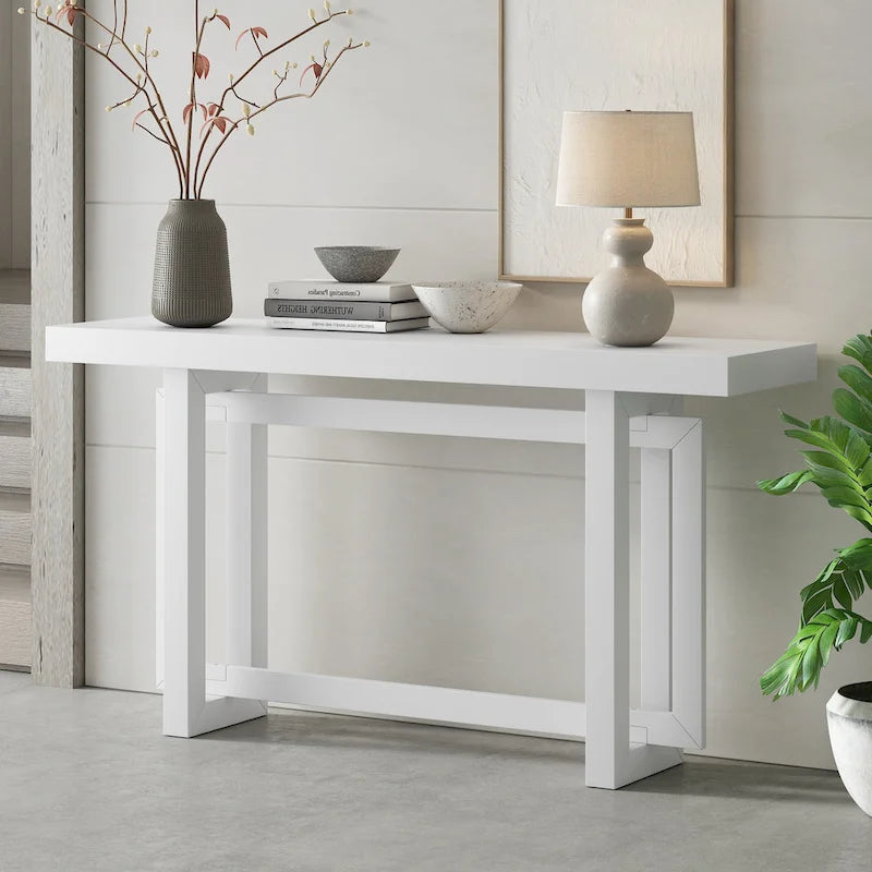 Industrial Console Table with Concrete-Textured Wood Top