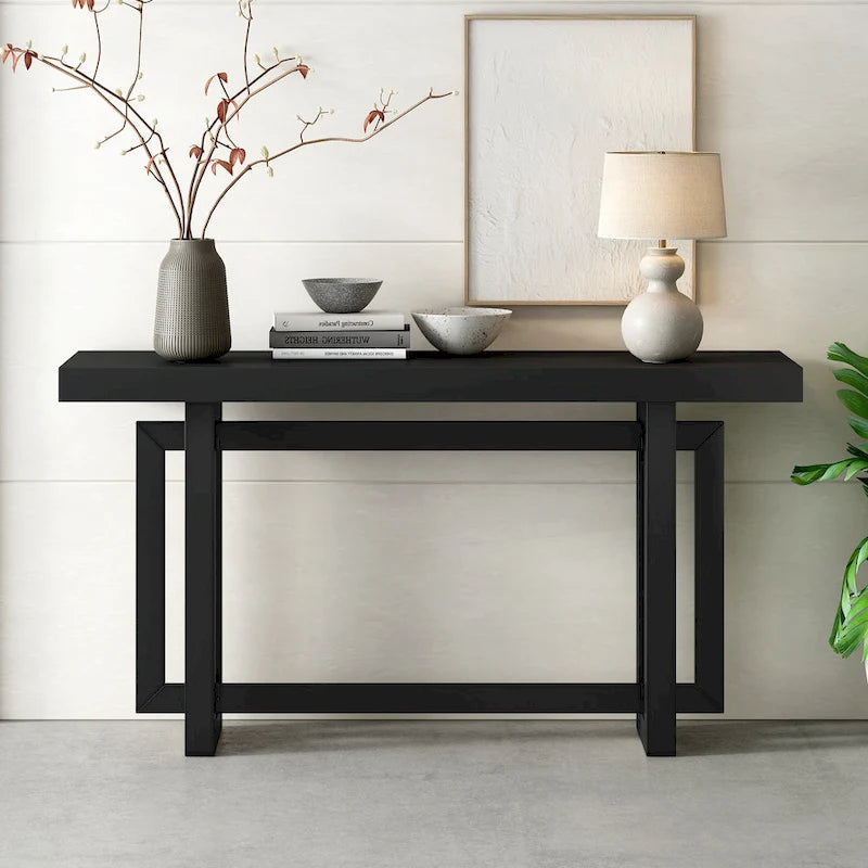 Industrial Console Table with Concrete-Textured Wood Top