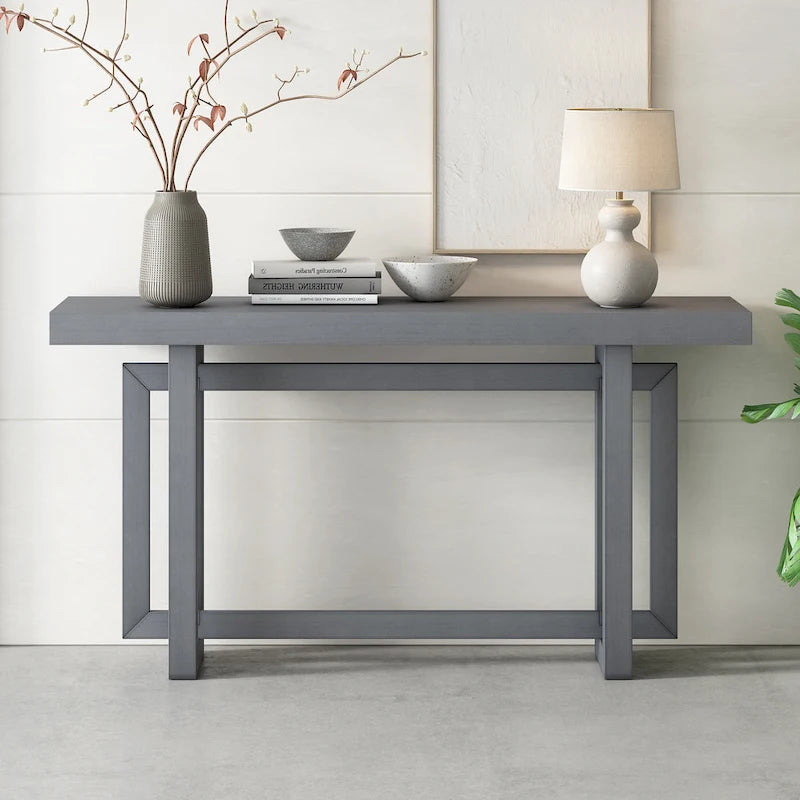 Industrial Console Table with Concrete-Textured Wood Top