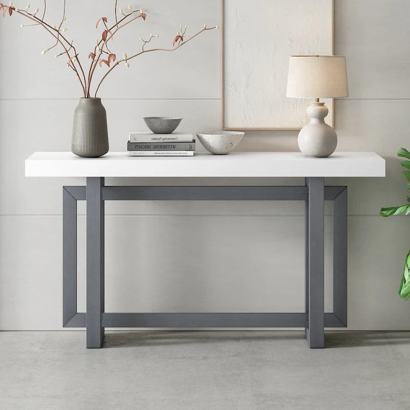 Industrial Console Table with Concrete-Textured Wood Top
