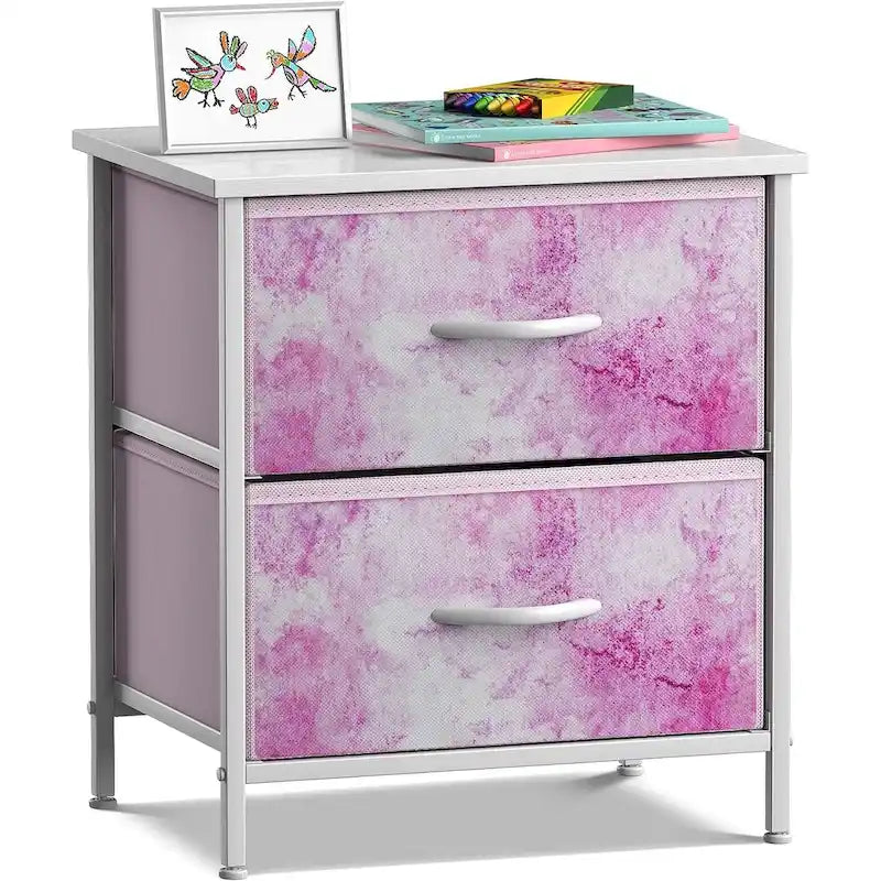 2-Drawer Bedside Nightstand with Fabric Storage Drawers