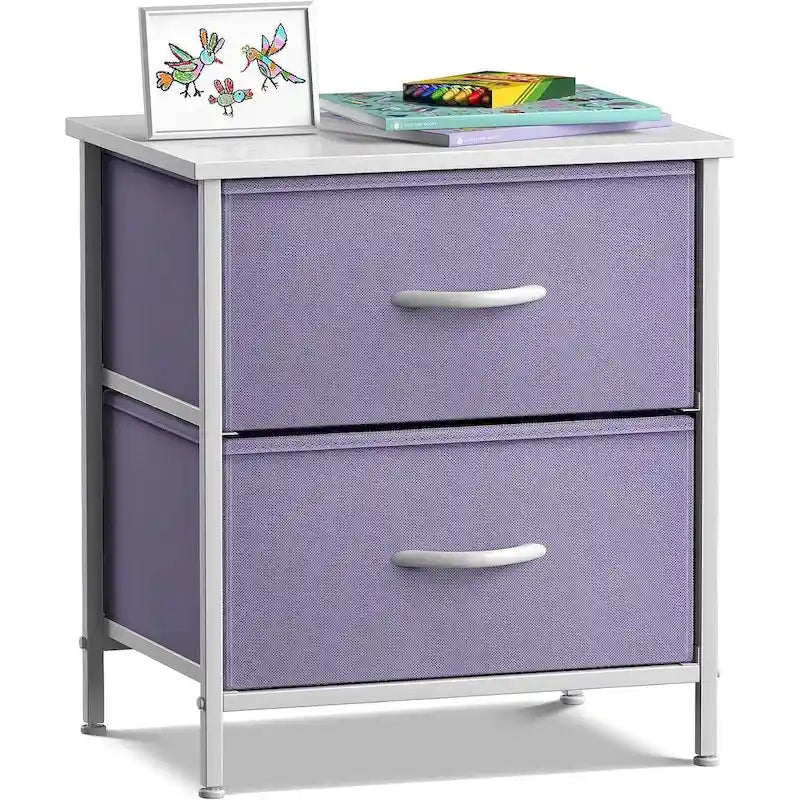 2-Drawer Bedside Nightstand with Fabric Storage Drawers