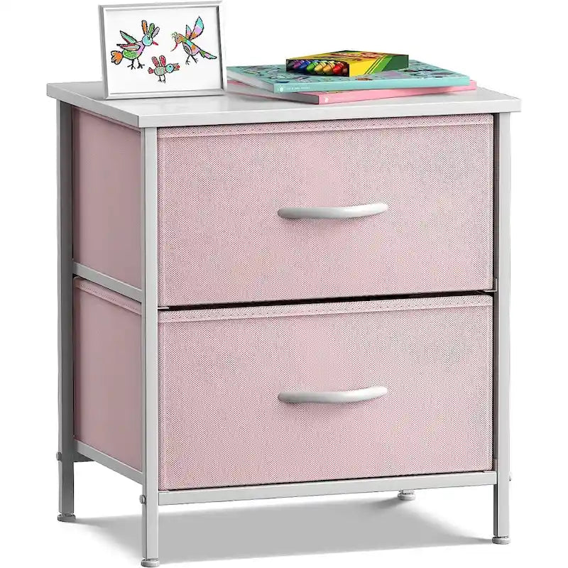 2-Drawer Bedside Nightstand with Fabric Storage Drawers