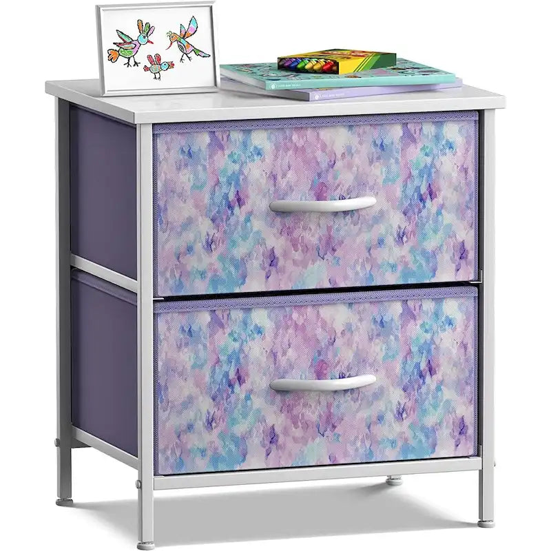 2-Drawer Bedside Nightstand with Fabric Storage Drawers
