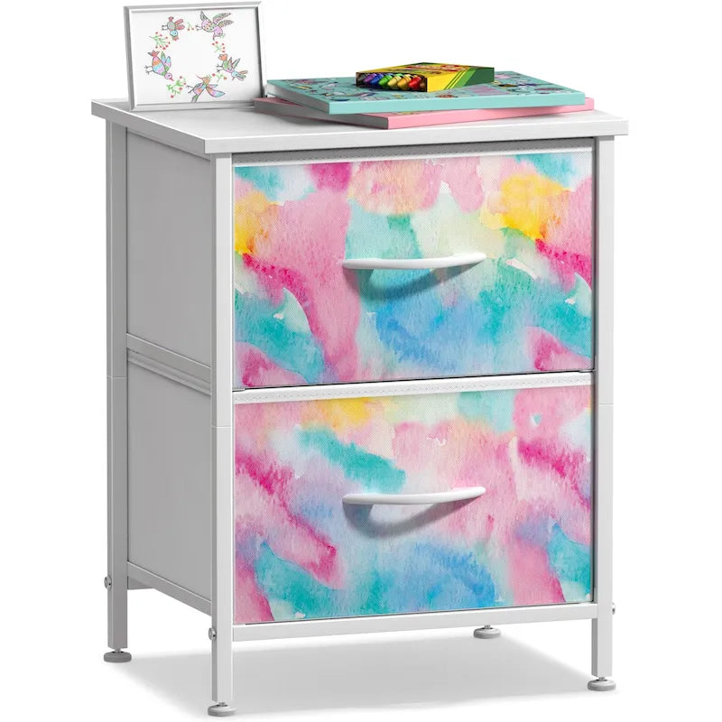 2-Drawer Bedside Nightstand with Fabric Storage Drawers