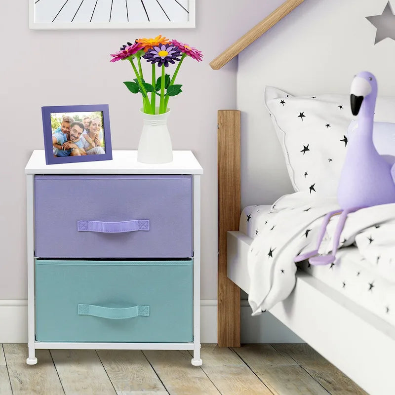 2-Drawer Bedside Nightstand with Fabric Storage Drawers