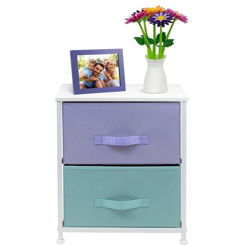 2-Drawer Bedside Nightstand with Fabric Storage Drawers