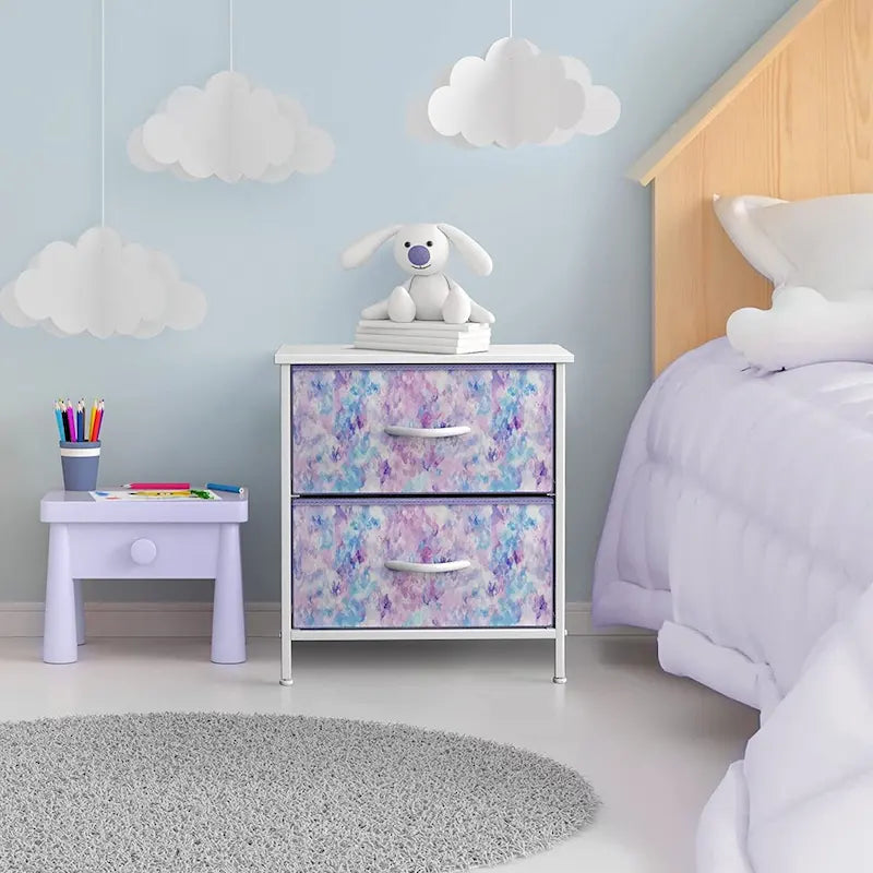 2-Drawer Bedside Nightstand with Fabric Storage Drawers