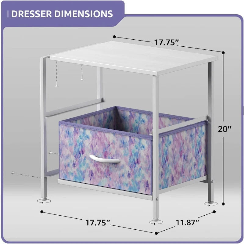 2-Drawer Bedside Nightstand with Fabric Storage Drawers