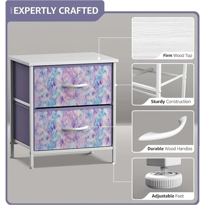 2-Drawer Bedside Nightstand with Fabric Storage Drawers