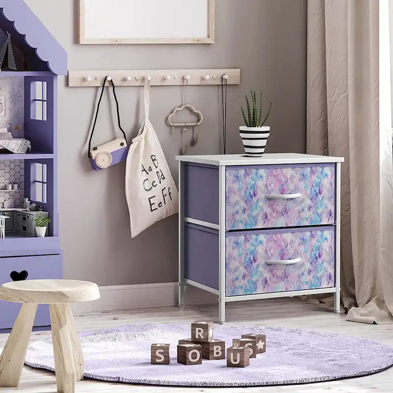 2-Drawer Bedside Nightstand with Fabric Storage Drawers