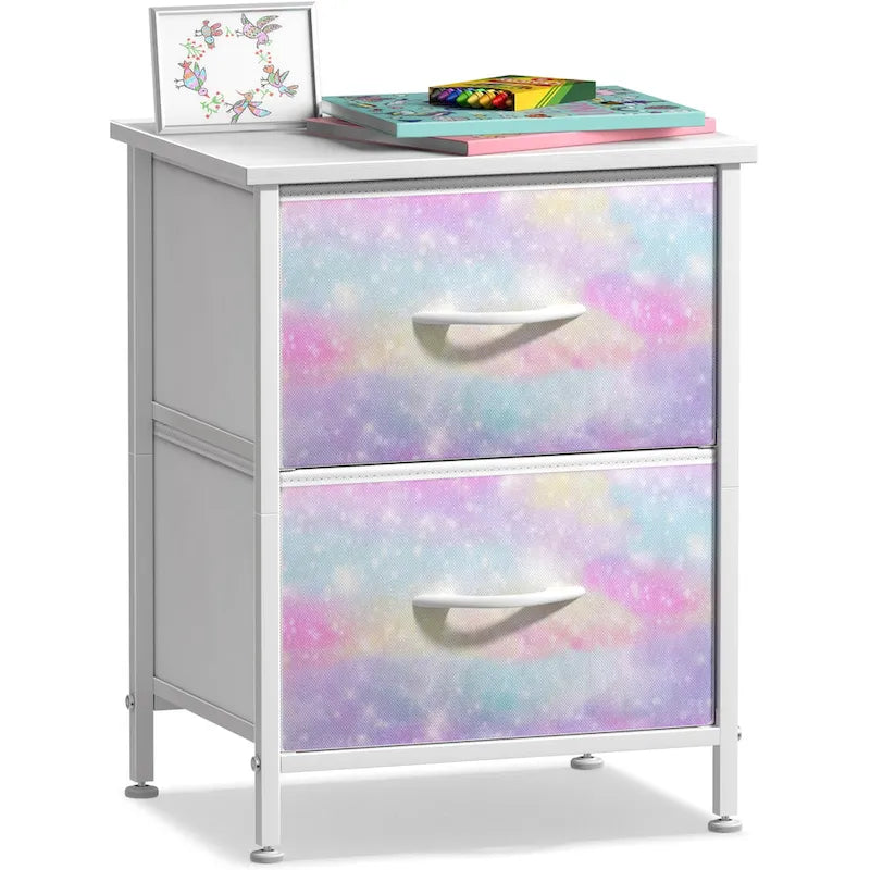 2-Drawer Bedside Nightstand with Fabric Storage Drawers