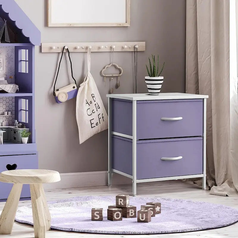 2-Drawer Bedside Nightstand with Fabric Storage Drawers