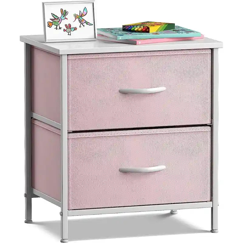 2-Drawer Bedside Nightstand with Fabric Storage Drawers