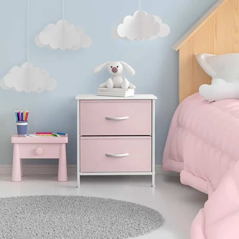 2-Drawer Bedside Nightstand with Fabric Storage Drawers