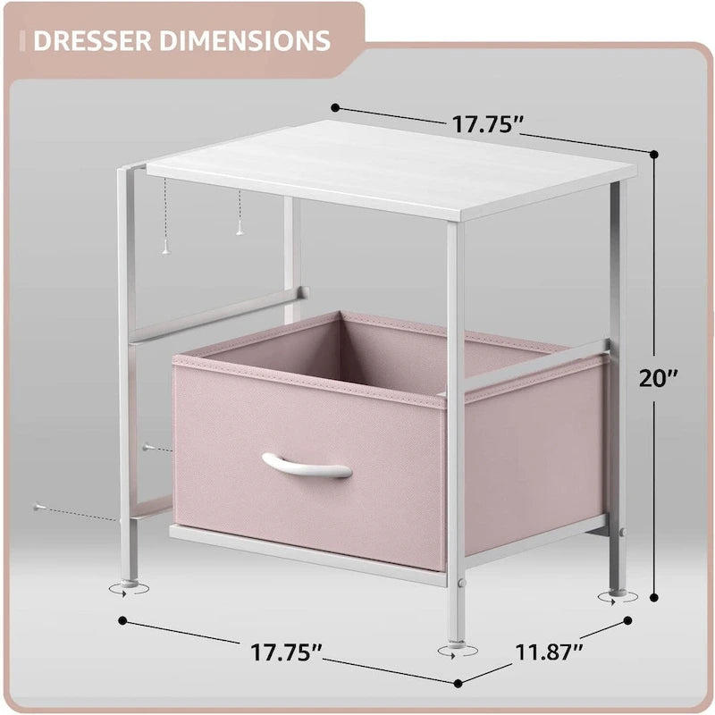 2-Drawer Bedside Nightstand with Fabric Storage Drawers