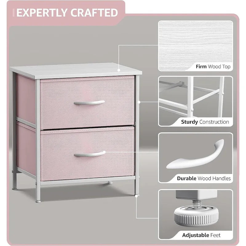 2-Drawer Bedside Nightstand with Fabric Storage Drawers