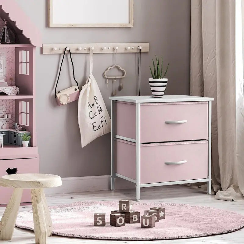 2-Drawer Bedside Nightstand with Fabric Storage Drawers