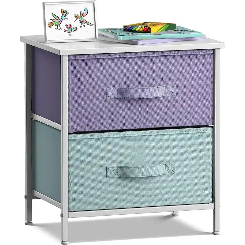 2-Drawer Bedside Nightstand with Fabric Storage Drawers
