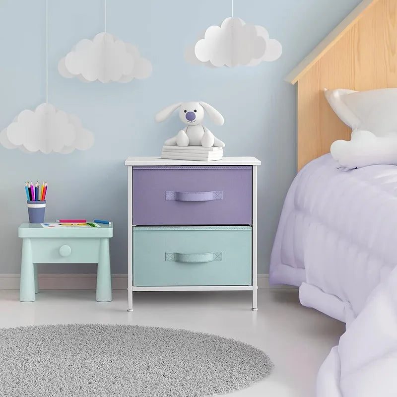 2-Drawer Bedside Nightstand with Fabric Storage Drawers