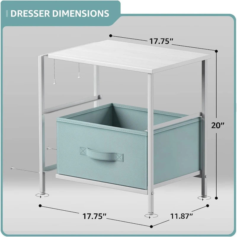 2-Drawer Bedside Nightstand with Fabric Storage Drawers
