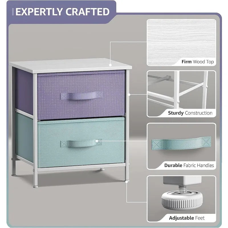 2-Drawer Bedside Nightstand with Fabric Storage Drawers