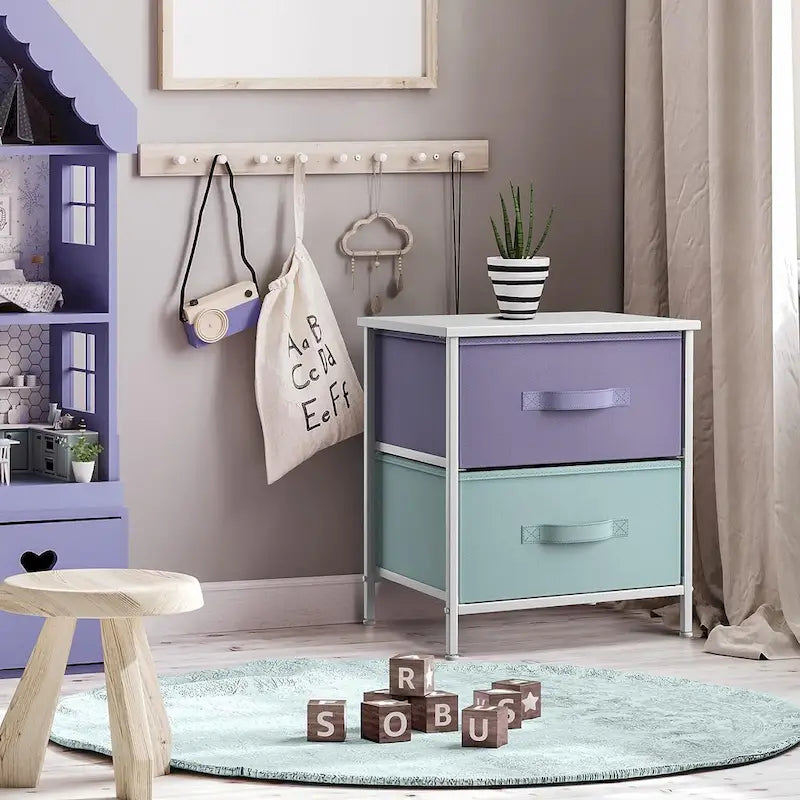 2-Drawer Bedside Nightstand with Fabric Storage Drawers