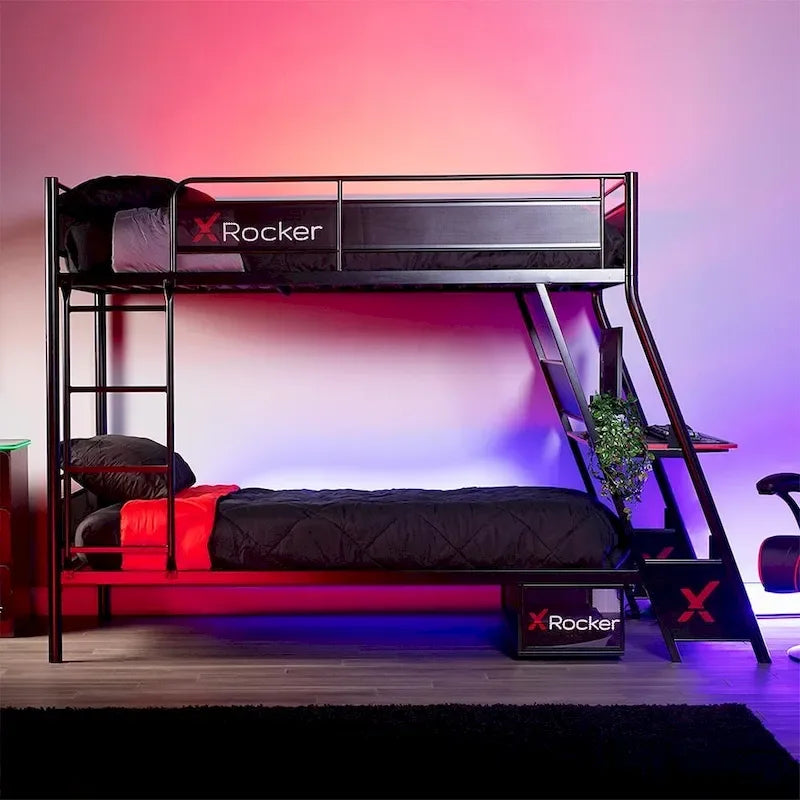 Twin Gaming Bunk Bed with Built-In Desk and Shelving, Black