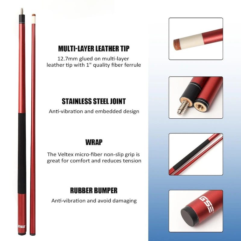 Set of 4 Matte Fiberglass Composite Pool Cues, 58-Inch, 2-Piece
