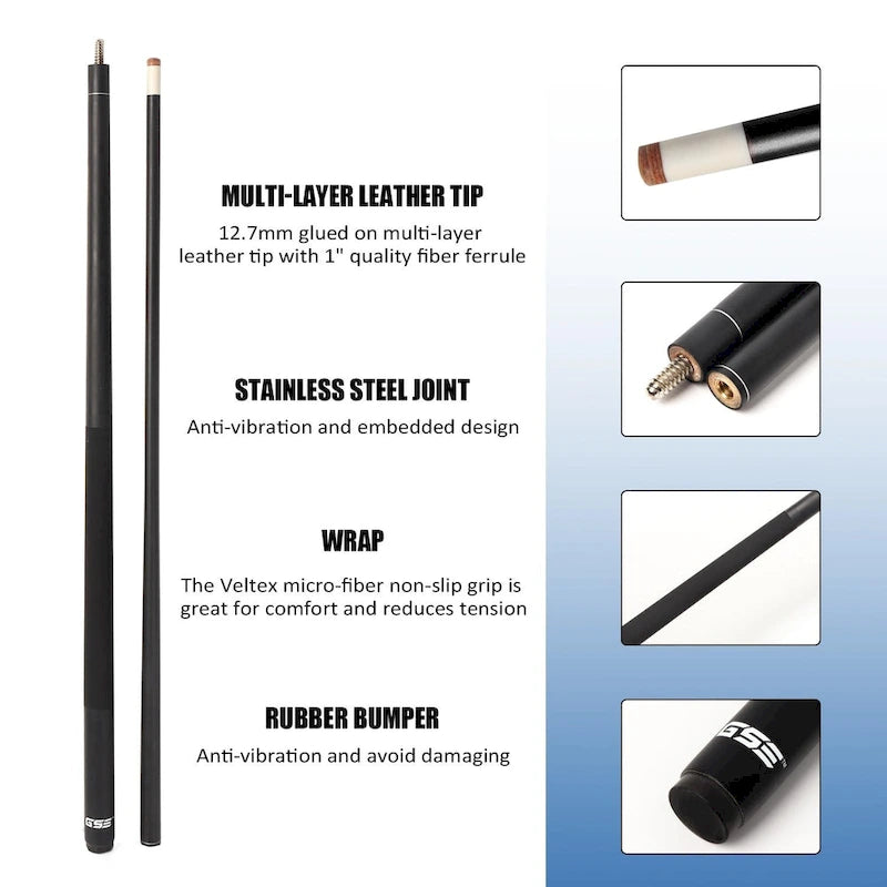 Set of 4 Matte Fiberglass Composite Pool Cues, 58-Inch, 2-Piece